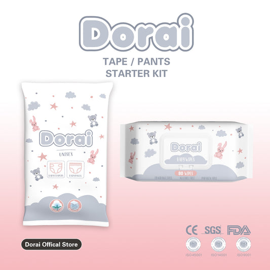 Dorai Baby Essentials Starter Kit [Diapers + Wet Wipes]