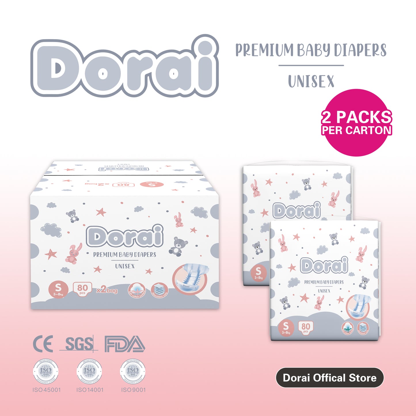 Dorai Baby Premium Tape Diapers [Carton]